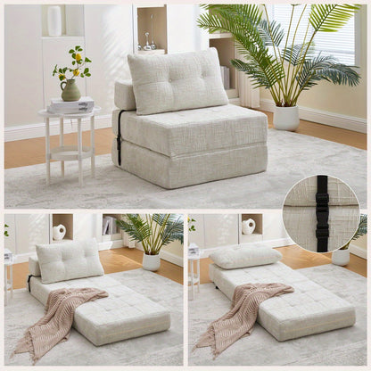 Slaapbank – Sofa – Bedbank – Slaapstoel – Logeerbed – Inklapbaar Ontwerp – Stevig Duurzaam Frame – Beige