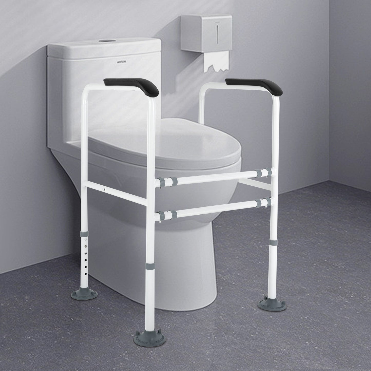 Toiletbeugel – Toiletsteun – Opklapbare Armsteun – Toilethulp – Veiligheidsbeugel – Verstelbaar in Hoogte en Breedte – Stalen Wit Design