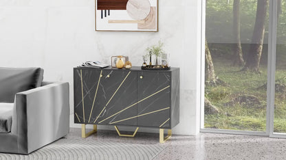 Dressoir – Opbergkast – Buffetkast – Sideboard – Kast – Zwart Marmerlook – 107x35x75 cm – Verstelbare Planken
