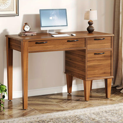 Bureau – Computertafel – Schrijftafel – Werktafel – Bureaus – 119,4 cm – MDF Engineered Wood – 3 Lades – Verstelbare Voetjes – Farmhouse Stijl – Compact en Stabiel