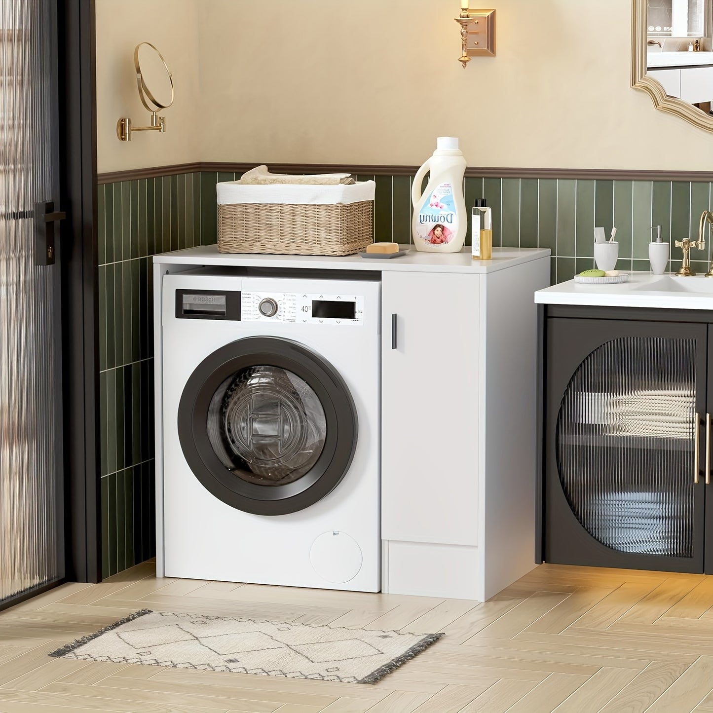 Wasmachinekast – Wasmachine Meubel – Opbergkast – Ombouw – Kast – Wit – 96x62x90 cm – Stevig Bovenblad 15mm – Ruimtebesparend Ontwerp