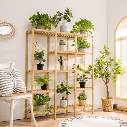 Plantenrek Bamboe – Plantenstandaard – Bloemenrek – Plantentrap – Plantenkast – 5 Lagen – Duurzaam & Weerbestendig – 141 x 31 cm