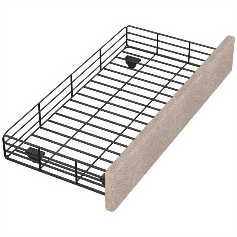 Bedtafel – Nachtkastje – Bedmeubel – Bedzijtafel – Opbergtafel – 90x200 cm – Donker Beige Met Dubbele Lades En Decoratieve Studs
