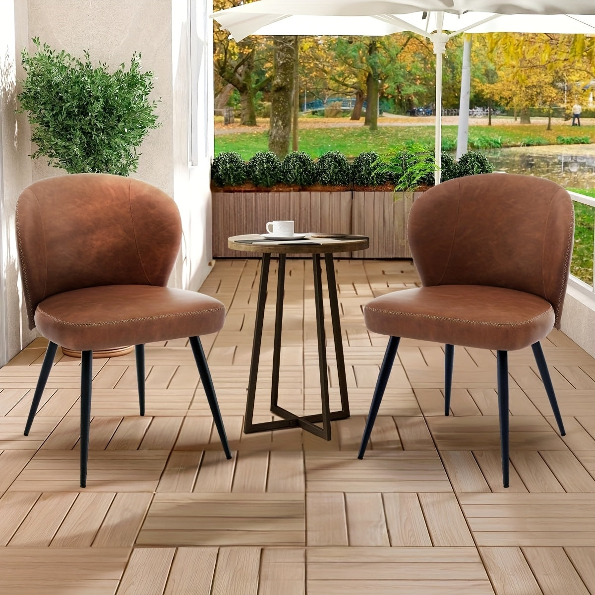 Eetkamerstoelen – Stoelen Set – Keukenstoelen – Zwarte Stoelen – Armloze Stoelen – Kunstleren Bekleding – Stijlvol Roestvrij Stalen Frame – Set Van 2 – Ergonomisch Comfort – Lichtgewicht - Bruin