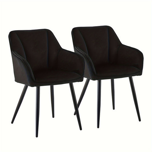 Eetkamerstoelen – Zwarte Stoel – Fluwelen Stoelen – Armstoel – Accentstoel – Set van 2 – Memory Foam Zitting – Stevig Metalen Frame