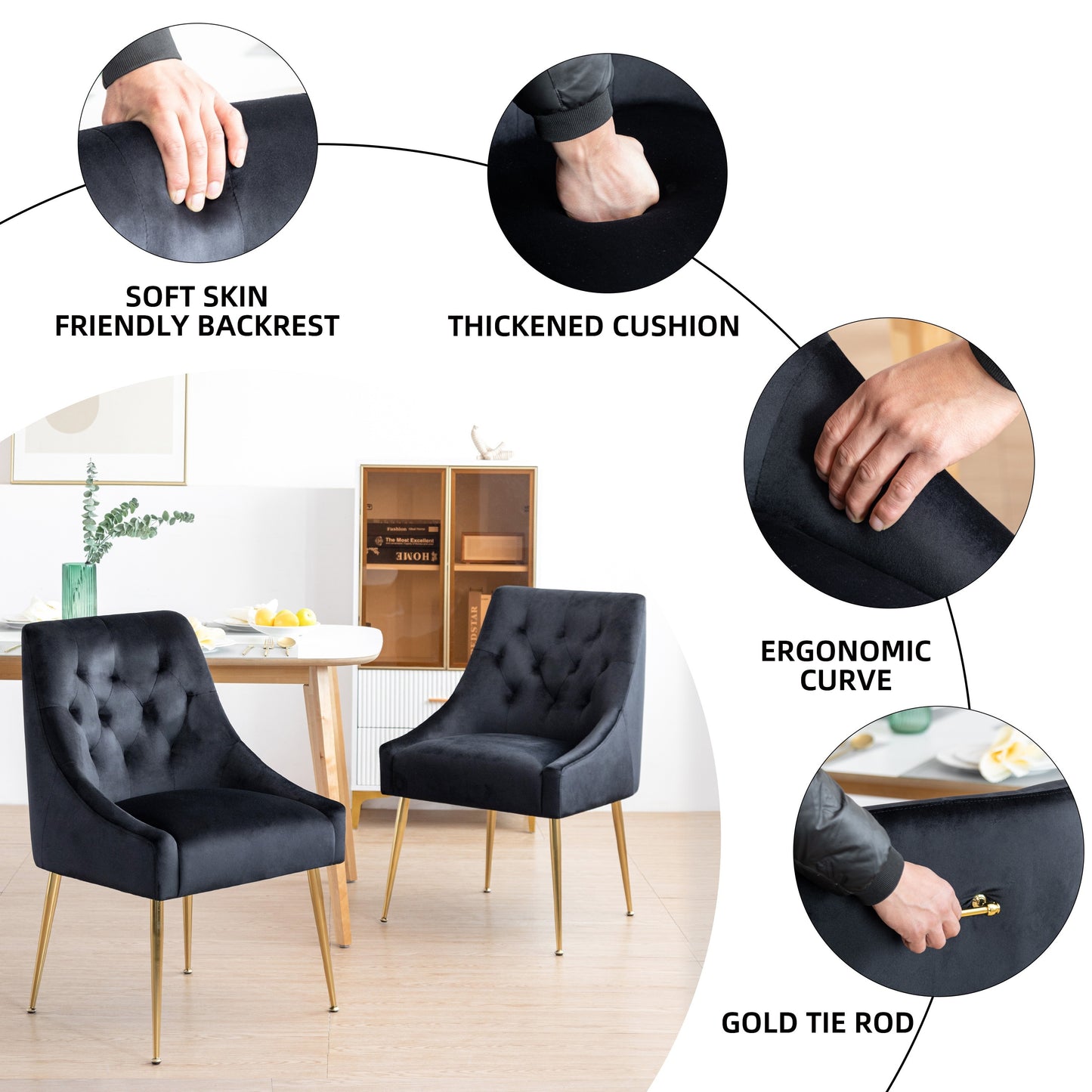 Eetkamerstoel – Stoel – Dining Chair – Dinerstoel – Eetkamerstoel Set – Grijs Fluweel – Gouden Metalen Poten – Comfortabele Zitting – Stevig Frame
