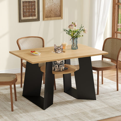 Pet-Friendly Modern Dining Table with Storage Shelves & Pet Area - Heavy-Duty Metal Frame, Natural Wood Grain & Black Contemporary Design, Space-Saving Rectangular Kitchen Table for 6, Easy Assembly, Durable & Easy-Clean Surf