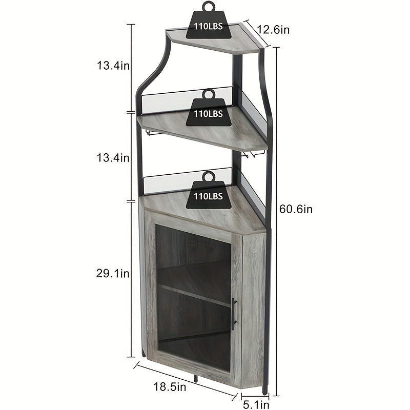4-Tier Corner Wine & Coffee Bar Cabinet - Hardwood Construction, Removable Wine Rack, Glass Holders & Mesh Doors, Holds 50+ Bottles, Space-Saving Design with Dual Use as Serving Table, 73.66cm Height, Wine Bar Cabinet, Versat