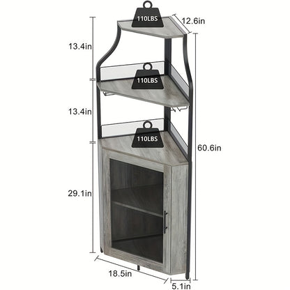4-Tier Corner Wine & Coffee Bar Cabinet - Hardwood Construction, Removable Wine Rack, Glass Holders & Mesh Doors, Holds 50+ Bottles, Space-Saving Design with Dual Use as Serving Table, 73.66cm Height, Wine Bar Cabinet, Versat