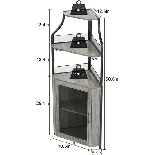 Hoek Wijnkast – Wijnbar Meubel – Wijnrek – Bar Cabinet – Opbergkast – Massief Hout – Ruimtebesparend Design – Grijs