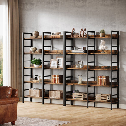 180.34cm Tall Industrial 5-Tier Freestanding Bookshelf | Wooden Shelves with Wide Open Spaces, Large Storage for Books, CDs, Garage Kits, Christmas Holiday Style, Suitable for Bedroom, Living Room, Office - BYBLIGHT