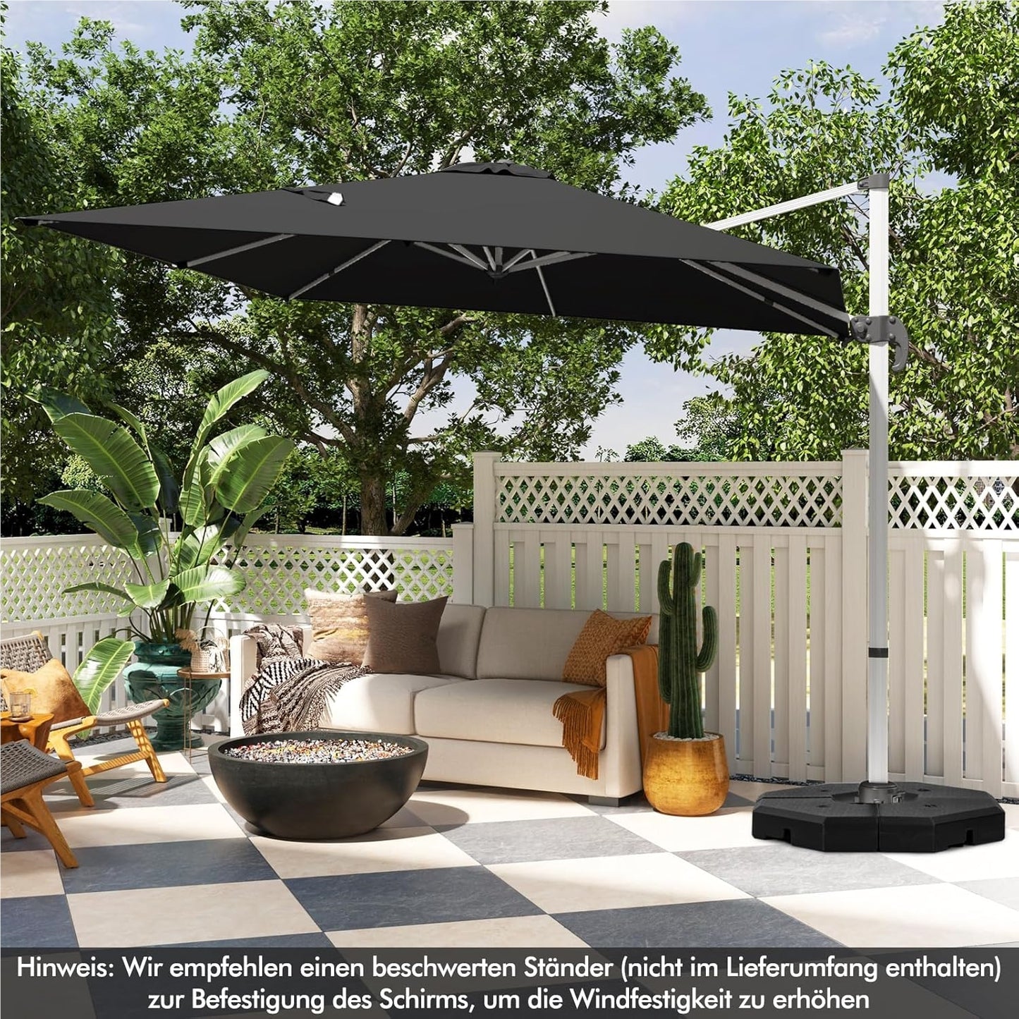 Vierkante Parasol – Zonnescherm – Tuinparasol – Terrasparasol – Marktkraamparasol – 300 x 300 cm – 360° Draaibaar – Verstelbare Kantelfunctie – Zwart