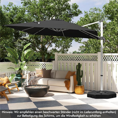 Vierkante Parasol – Zonnescherm – Tuinparasol – Terrasparasol – Marktkraamparasol – 300 x 300 cm – 360° Draaibaar – Verstelbare Kantelfunctie – Zwart