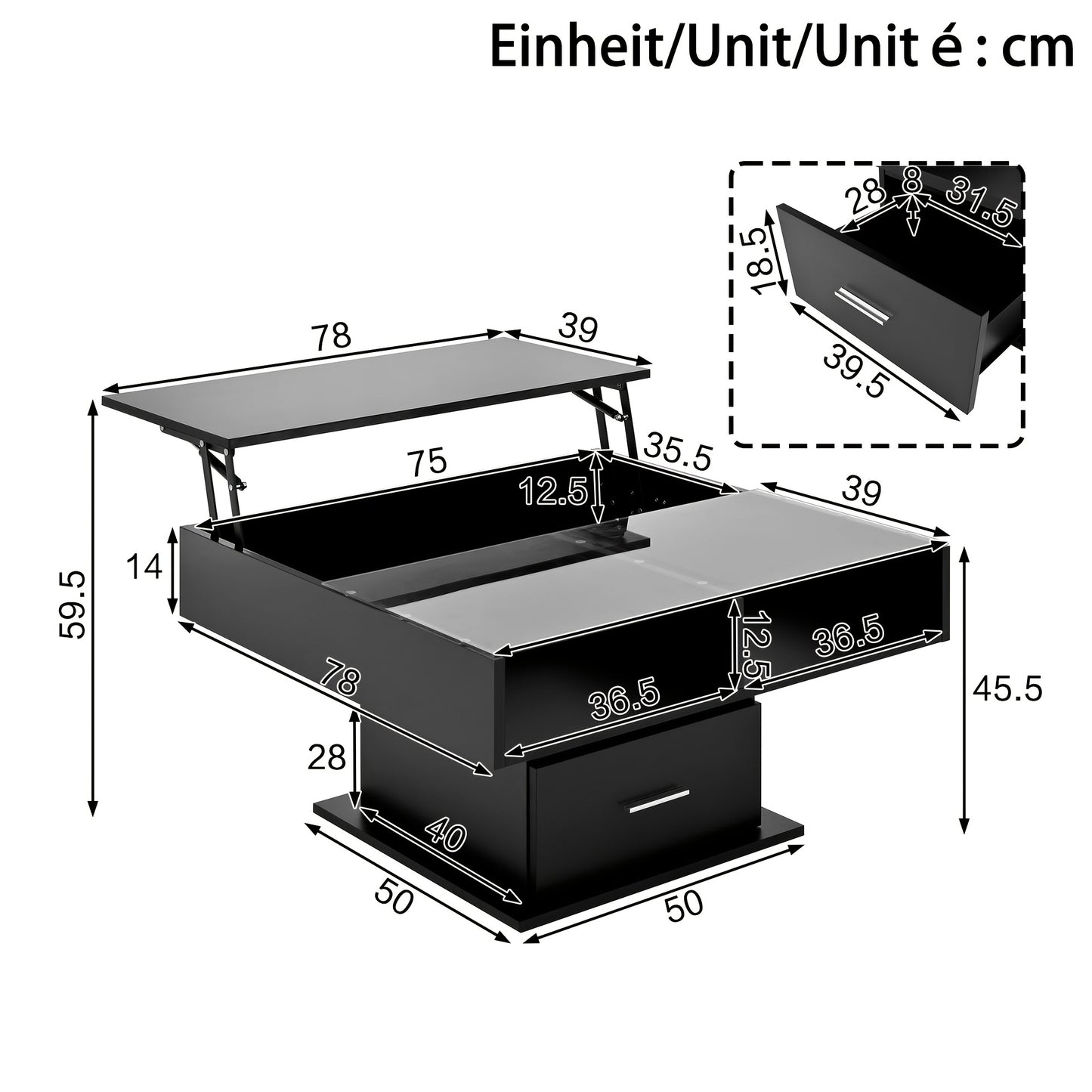 Salontafel verstelbaar – Koffietafel – Woonkamertafel – Bijzettafel – Tafeltje – Met verstelbare hoogte – Stevige metalen constructie – Opbergruimte onder blad