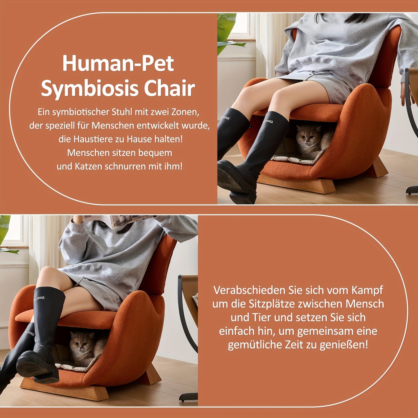 Huisdierbankje – Kattenbank – Hondenbed – Dierenbank – Slaapbank – Bamboe Frame – Memory Foam Vulling – Oranje Bekleding – Anti-Kras – Stabiel Voor Harde Vloeren
