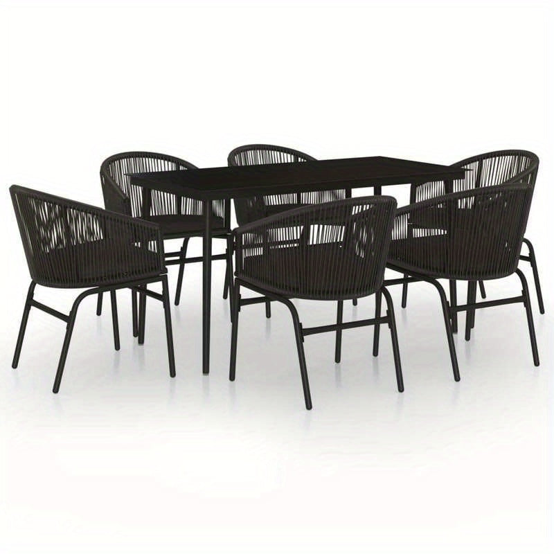 7pcs Garden Furniture Set in Black, Suitable for Temporary Outdoor Use.