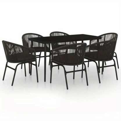7pcs Garden Furniture Set in Black, Suitable for Temporary Outdoor Use.