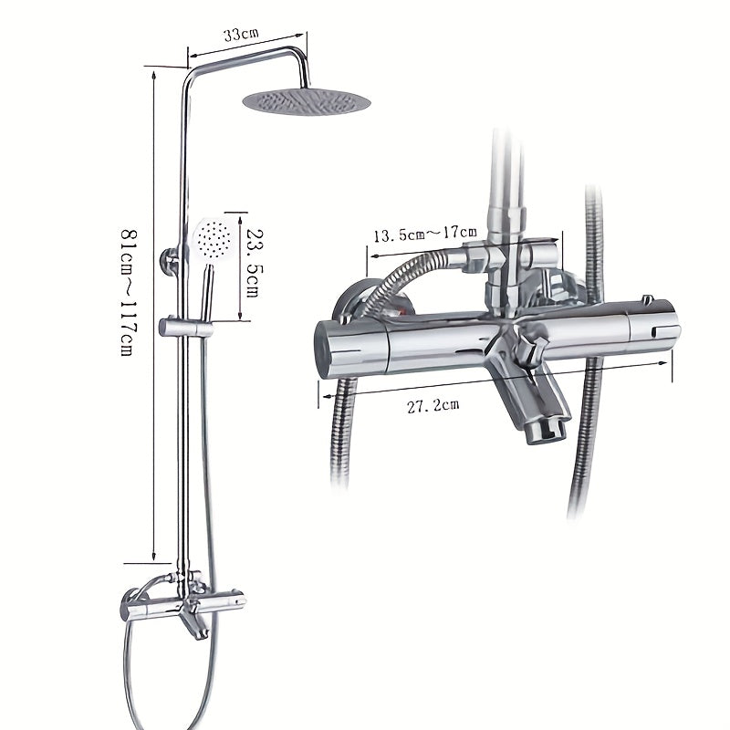 Douche Systeem – Regendouche – Handdouche – Douche Set – Badkamer Douche – Verstelbare Hoogte – Duurzaam Messing Metalen Constructie – Zilveren Afwerking
