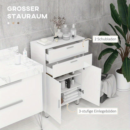 Badkamerkast – Badkamermeubel – Kolomkast – Wastafelonderkast – Opbergkast – 2 Lades – Verstelbare Plank – Hout Wit – Compact & Duurzaam
