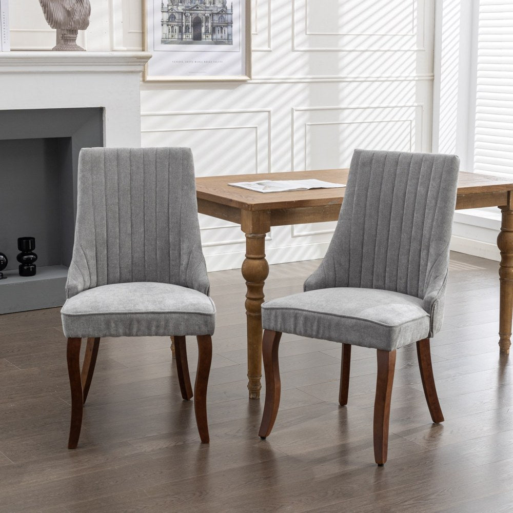 Eetkamerstoelen – Stoelen – Zitstoelen – Keukenstoelen – Eettafelstoelen – Set van 2 Grijze Chenille Stoelen – Comfortabele Schuimvulling – Modern Open Rugdesign