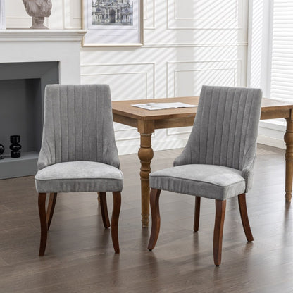 Eetkamerstoelen – Stoelen – Zitstoelen – Keukenstoelen – Eettafelstoelen – Set van 2 Grijze Chenille Stoelen – Comfortabele Schuimvulling – Modern Open Rugdesign