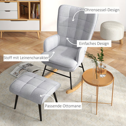 Schommelstoel – Lounge Chair – Relaxstoel – Fauteuil – Armstoel – Katoen Linnenmix – Draagvermogen 130 kg – Lichtgewicht en Comfortabel