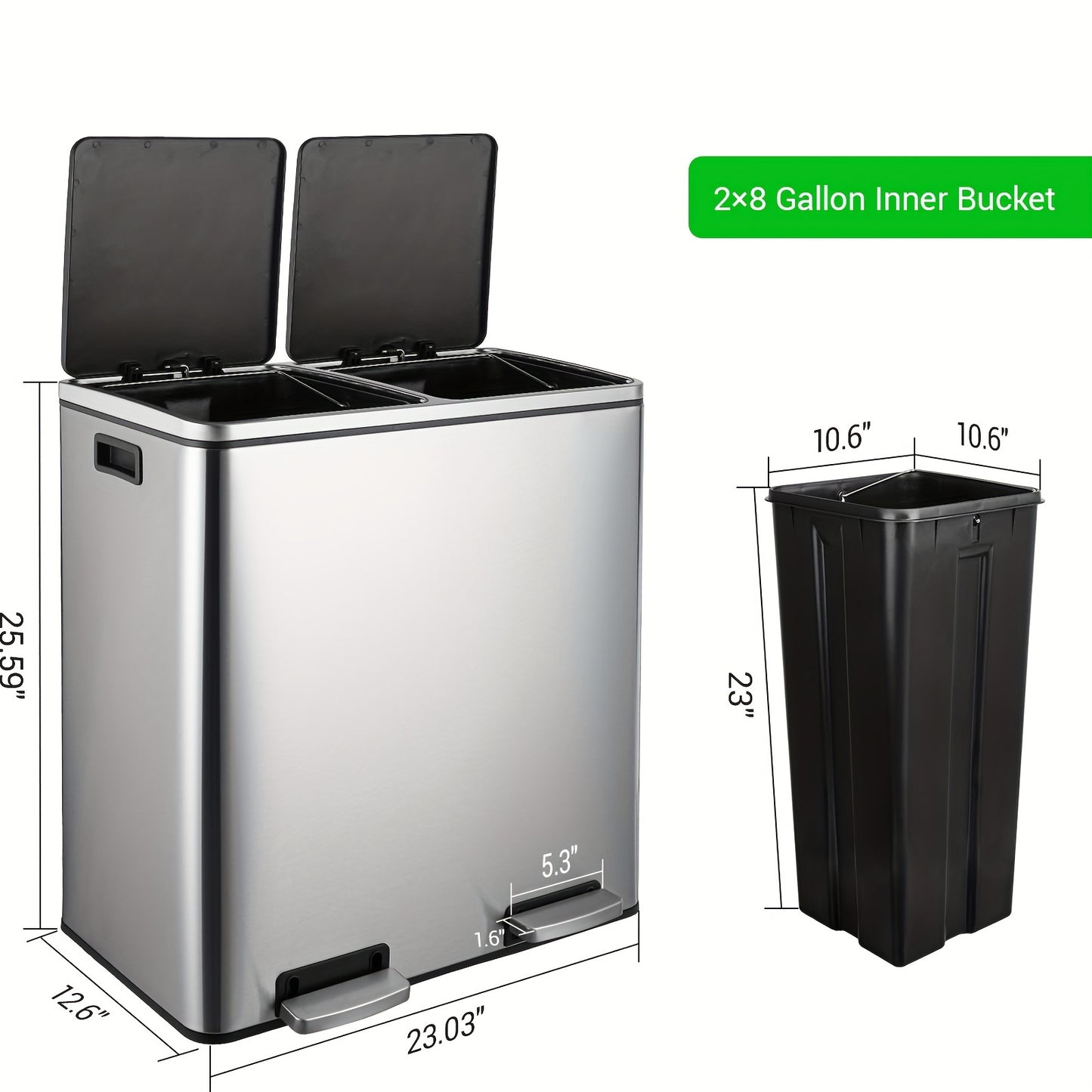 Afvalbak Keuken – Vuilnisbak – Prullenbak – Afvalemmer – Sorteerbak – RVS 60 Liter – Soft-Close Deksel