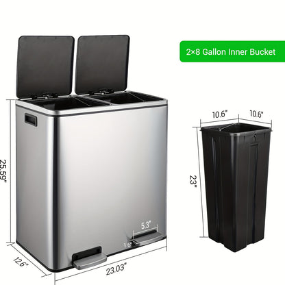 Afvalbak Keuken – Vuilnisbak – Prullenbak – Afvalemmer – Sorteerbak – RVS 60 Liter – Soft-Close Deksel