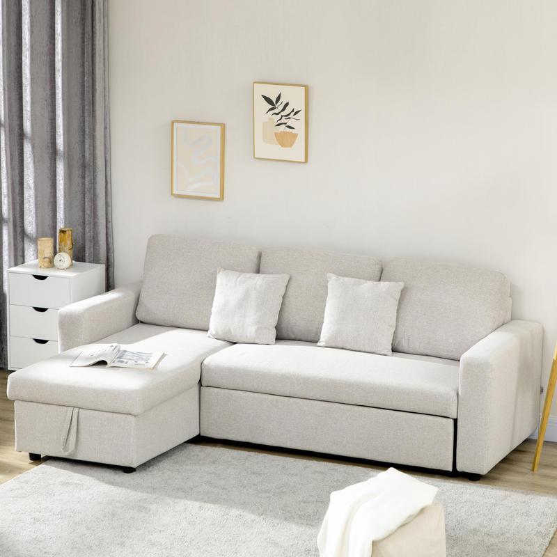 L-vormige Hoekslaapbank – Slaapbank – Hoekbank – Bankbed – 2-zits Sofa – Met Opbergruimte – Dik Foam – Metaal en Hout Frame