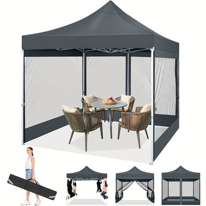 3×3m Vouwpaviljoen – Tuinpaviljoen – Partytent – Campingtent – Overkapping – Met Muskietennet – Stevig Gelegeerd Stalen Frame – Waterafstotend Oxford Doek – Grijs