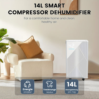 Luchtontvochtiger – Vochtvreter – Dehumidifier – Vochtverwijderaar – Wasdroger – 14L per Dag – Wi-Fi App Bedienbaar – Stil & Energiezuinig
