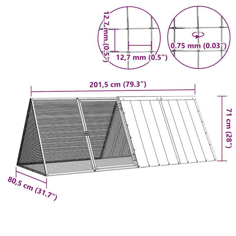 Konijnenkooi – Konijnenhok – Knaagdierkooi – Caviakooi – Hazenkooi – Anthracite – Gegalvaniseerd Staal – Extra Ruim 201,5 x 80,5 x 71 cm – Modulaire Uitbreidbaar Met Slot