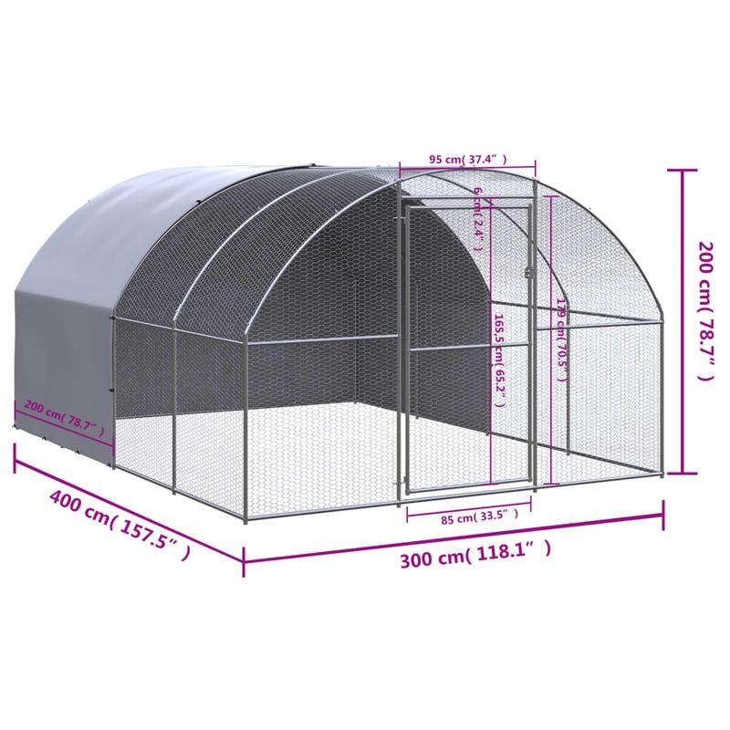 Galvanized Stainless Steel Poulailler dFTextérieur 3x4x2m - Durable Outdoor Pet Habitat with Arched Design, Ventilation Grills & Weather-Resistant Construction for Small Animals, Small Animal Shelter, Ventilated Pet House, S
