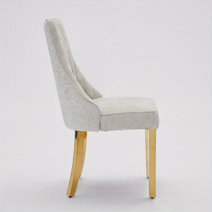 Eetkamerstoel – Stoel – Kuipstoel – Keukenstoel – Dining Chair – Luxe Beige Chenille Bekleed – Gouden Metalen Frame Met Drievoudige Veerkracht & Stevige Rugleuning
