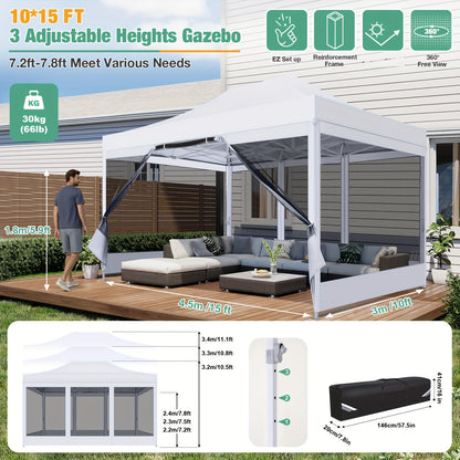 Partytent – Paviljoen – Feesttent – Tuintent – Opvouwbare Gazebo – 3x4,5 Meter – Met 4 Afneembare Mesh Zijwanden – Diepblauw