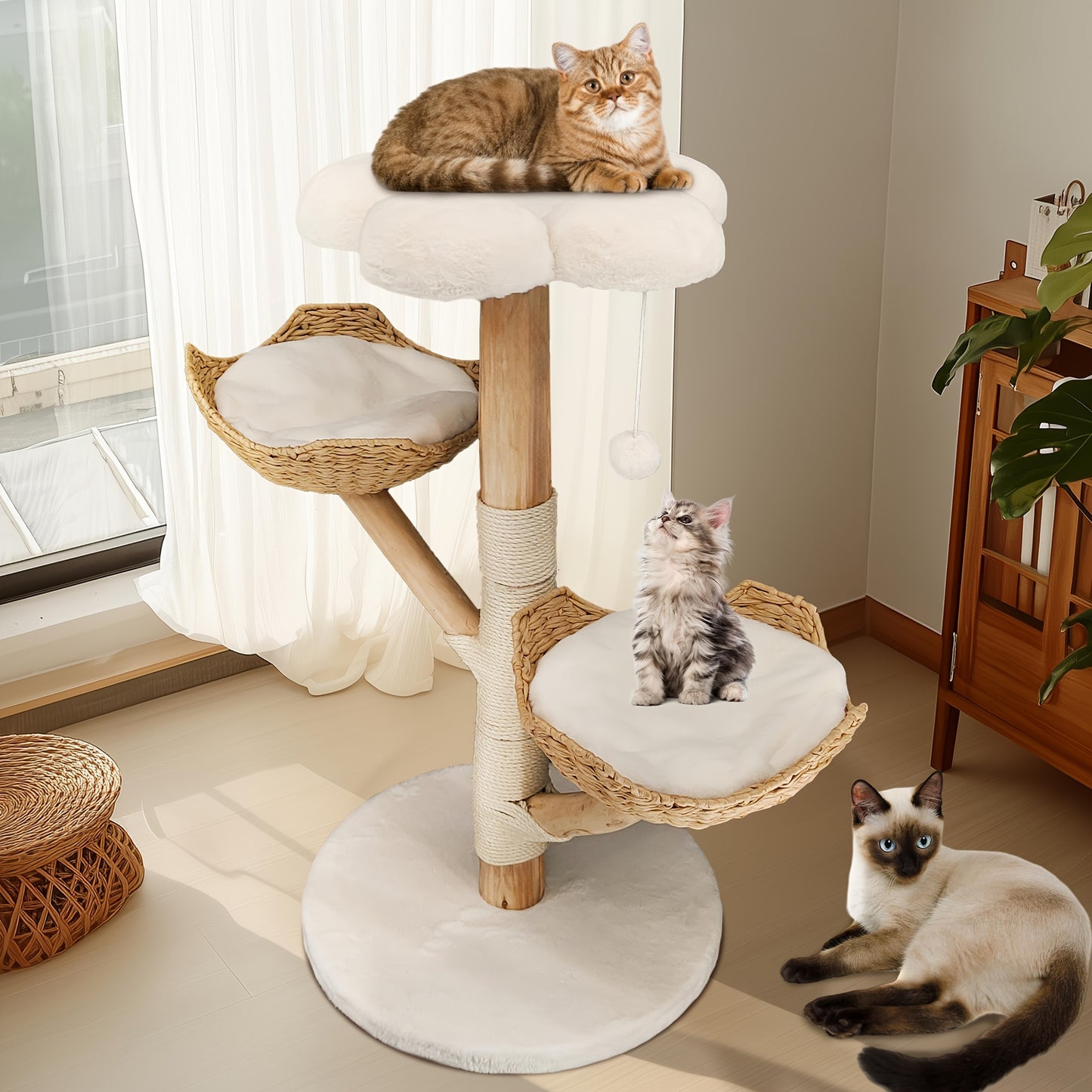 Krabpaal – Kattenkrabpaal – Kattenboom – Krabmeubel – Krabton – 111 cm Hoog – Stevige Basis 60 cm Diameter – Duurzaam Sisal en Hout