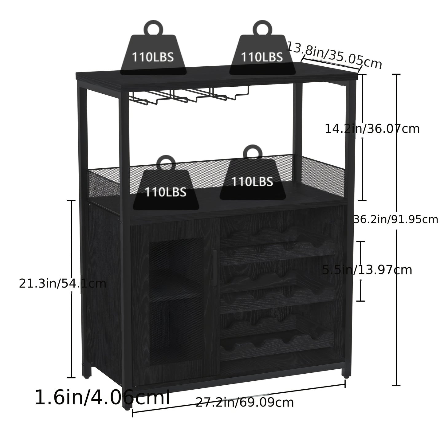 Wijnkast – Wijnrek – Drankkast – Wijnbar – Buffetkast – Industrieel Design – 12 Flessen – Metalen Poten & MDF