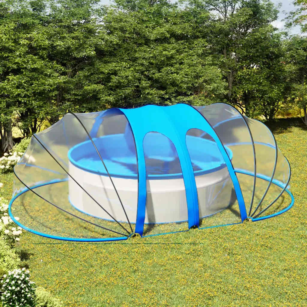 Zwembadhoes – Zwembadafdekking – Afdekzeil – Pool Cover – Dome Overkapping – 620x410x210 cm – UV-Bestendig PVC Frame – Transparant Met Oproldeuren