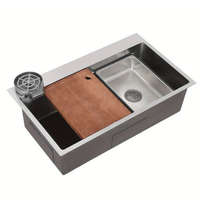 Keukenspoelbak – Spoelbak – Gootsteen – Wasbak – Enkele Spoelbak – Roestvrijstaal 304 – Grote Capaciteit 75x45x22 cm – Uittrekbare Kraan Met 3 Waterstanden