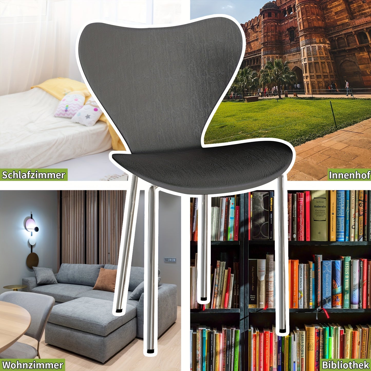 Set van 2 Eetkamerstoelen met Rugleuning – Zwart Polypropyleen met Verchroomde Poten – Stijlvolle Stoelen voor Keuken, Woonkamer of Eetkamer