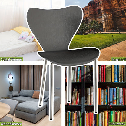 Set van 2 Eetkamerstoelen met Rugleuning – Zwart Polypropyleen met Verchroomde Poten – Stijlvolle Stoelen voor Keuken, Woonkamer of Eetkamer