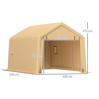 Carport – Buitenoverkapping – Garage – Autohoes – Schuur – Waterdicht PE Doek – Stevig Stalen Frame – Geel – 300x520x275 cm – Rolbare Afsluitbare Deur