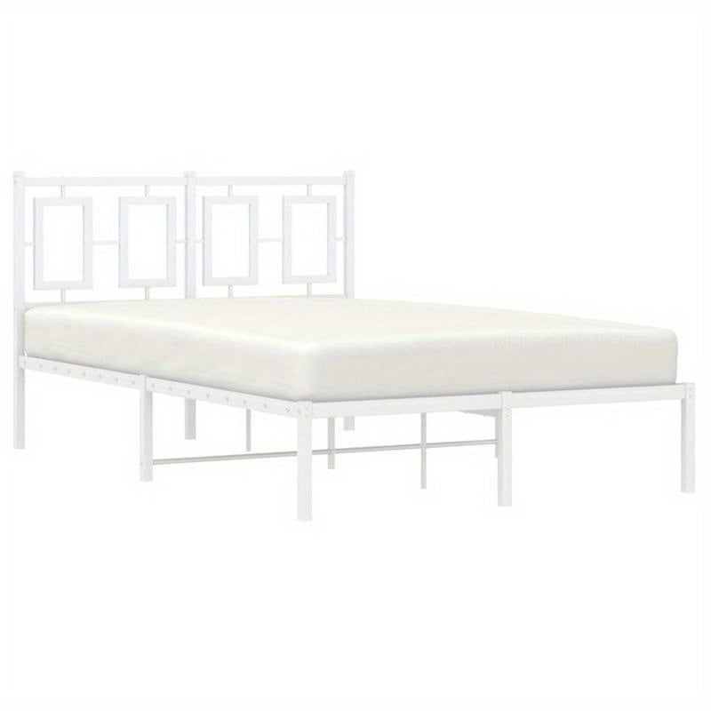 Modern White Metal Bed Frame with Headboard, 120x200cm - Powder-Coated Steel for Strength & Stability, Minimalist Design for Contemporary Bedrooms