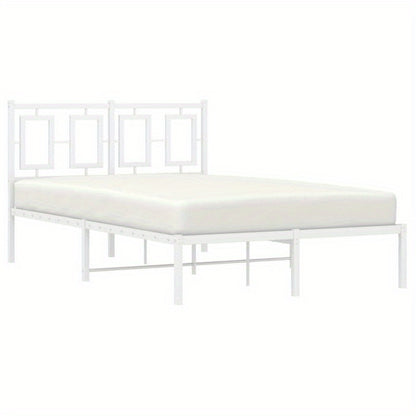 Modern White Metal Bed Frame with Headboard, 120x200cm - Powder-Coated Steel for Strength & Stability, Minimalist Design for Contemporary Bedrooms
