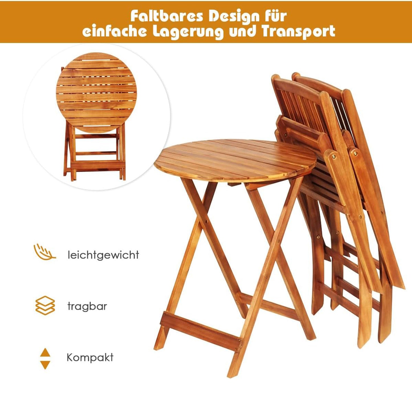 Bistroset – Balkonset – Tuinset – Tuintafelset – Tuinmeubelset – Inklapbaar Design – Acaciahout Met Kussens