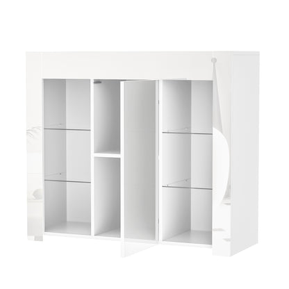 Sideboard – Dressoir – Opbergkast – Buffetkast – Wit Hoogglans – Glazen Legplanken – Compact 95x35x83 cm