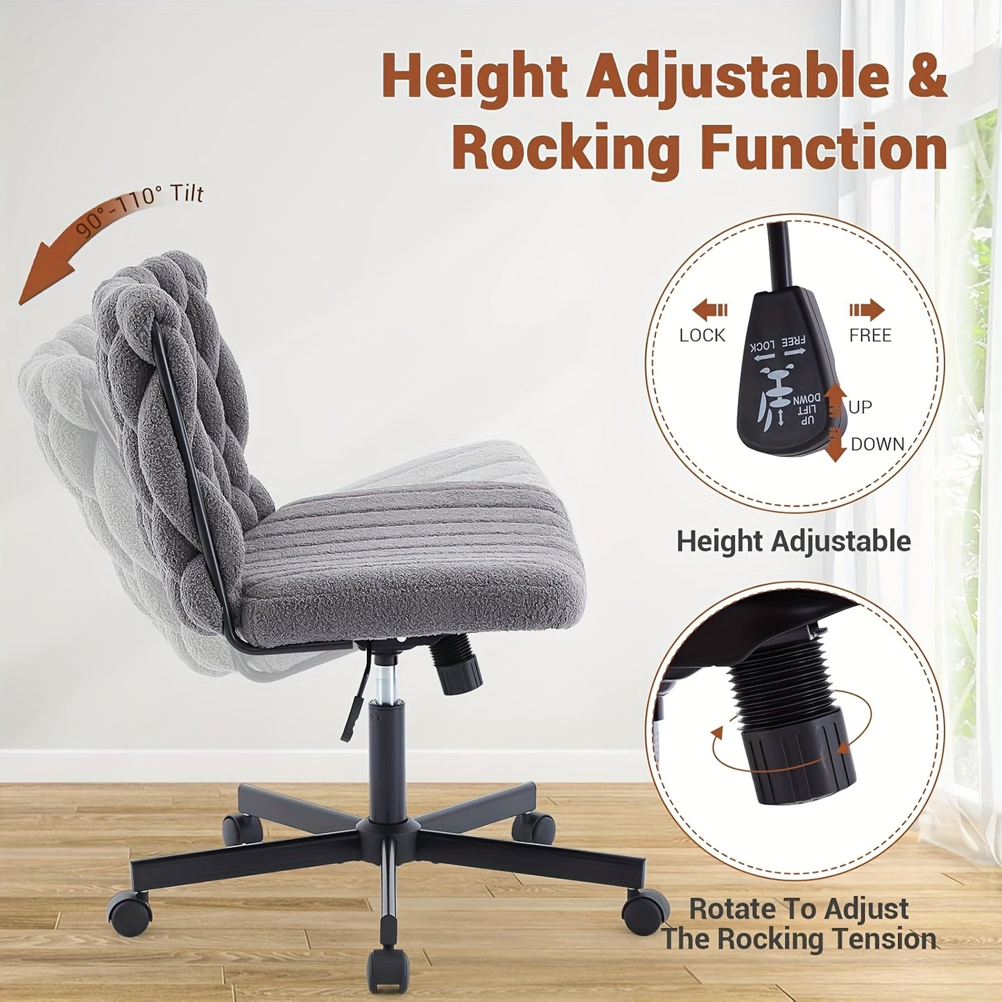 Bureaustoel – Werkstoel – Kantoorstoel – Draaistoel – Bureaustoel Grijs – Ergonomische Zitting Met Memory Foam – Verstelbare Zithoogte Met 360° Draaibare Zitting