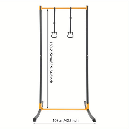 Pull-Up Station – Rekstok – Optrekstang – Fitnessstation – Trainingsrek – Zwart+Geel – Verstelbare Hoogte Tot 215 cm – Duurzaam Koolstofstaal