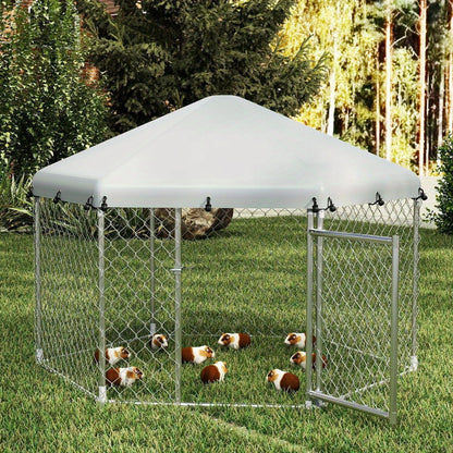 Hexagonal Metal Chicken Coop with Lockable Roof - 2 Sizes (8'x6'x5' & 13'x6'x5') Galvanized Steel Frame, 420D Oxford Cloth & Wire Mesh Ventilation - Easy Assembly Free-Range Enclosure for Poultry, Dogs, Small Animals - Urban