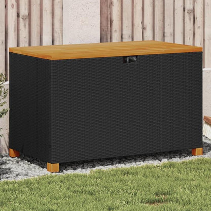 Tuinkist – Kussenbox – Opbergbox – Opbergkist – Zwart – Weerbestendig Geperst Hars – 110x55x63 cm – Met Acaciahouten Accenten
